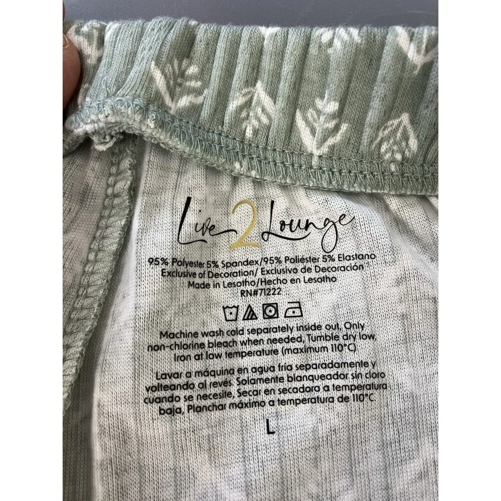 Live2Lounge 3 Piece Pointelle Pajama Set Green/White Size Large NWOT